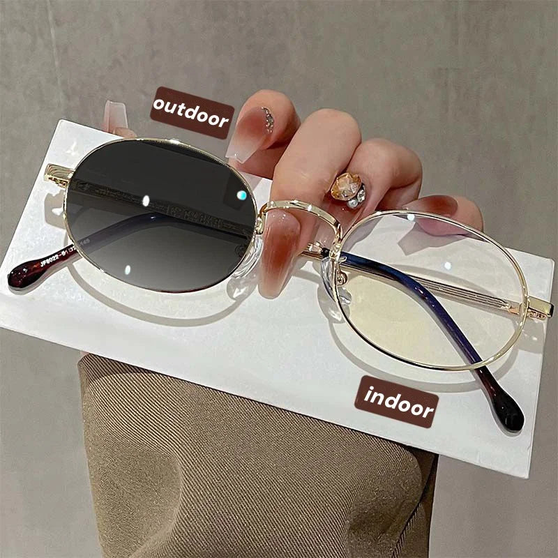 Oval Metal Photochromic Glasses | Myopia Lens Options