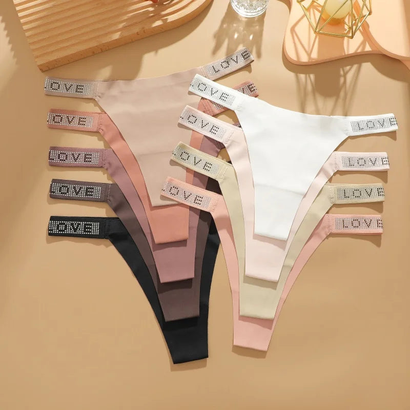 Rhinestone Letter Diamond G-String Thong – Shiny Low-Rise Sexy Underwear for Women (S–XL, 14 Styles)