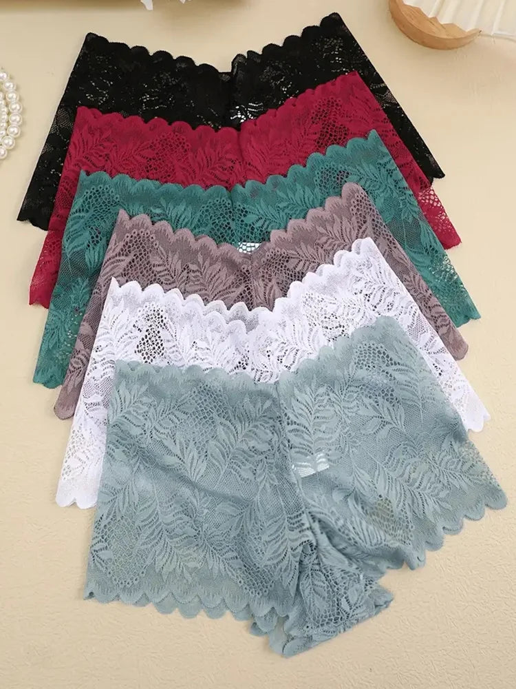 3-Pack Ice Silk Lace Boyshort Briefs – Seamless Low-Rise Underwear for Women (S–XL, 6 Color Sets)
