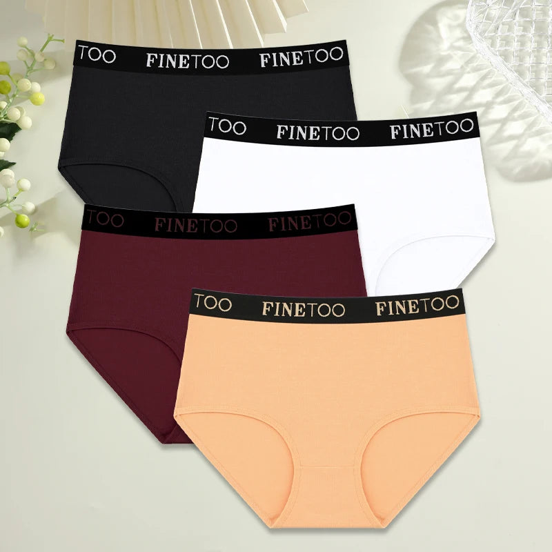 FINETOO 4Pcs Cotton High Waist Seamless Underwear Women's Breathable Elastic Belts Panties Plus Size Comfortable Lingerie S-XXL