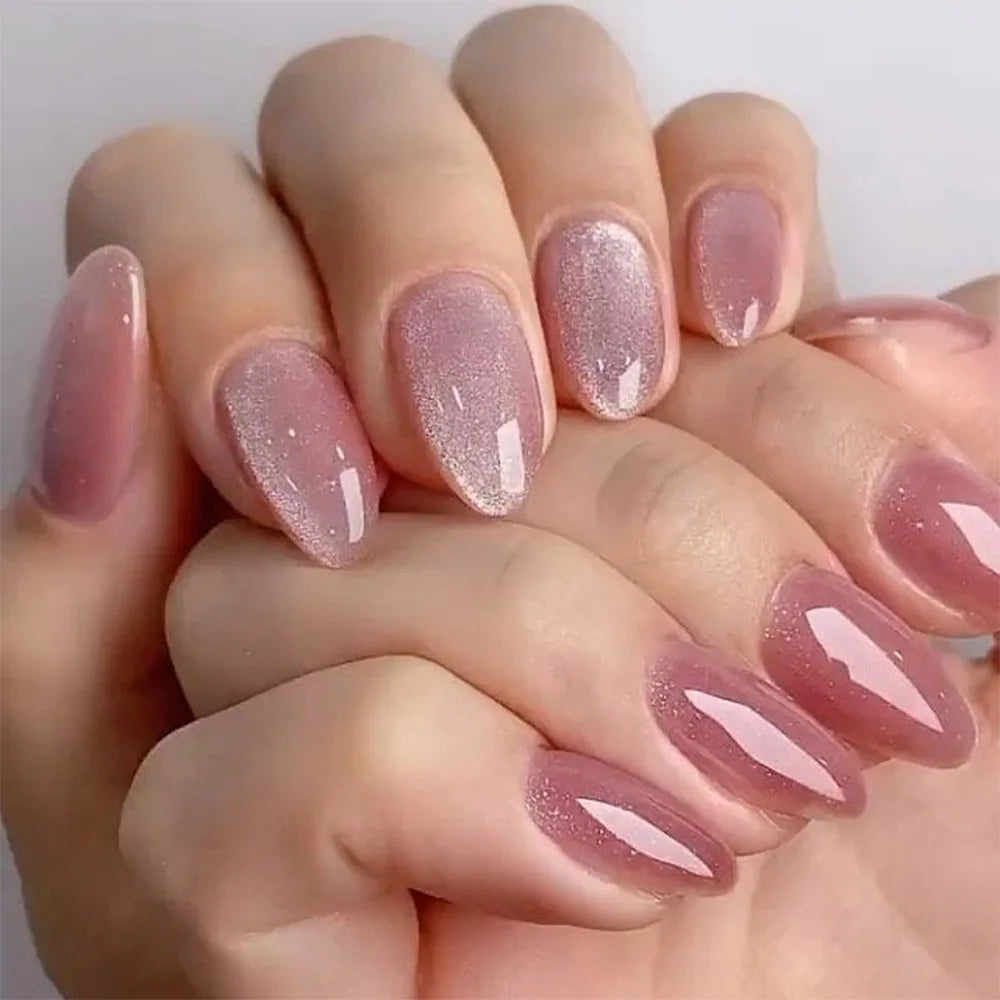 Pink Floral Press-On Nails – Almond Flower Designs, 24 Pieces