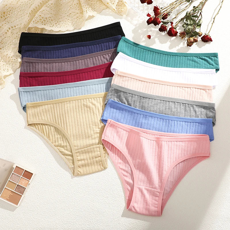 FINETOO 4Pcs Sexy Cotton Panties for Women Underwear Striped Panty Female Soft Lingeries Briefs Pantys Girl Underpant Intimates