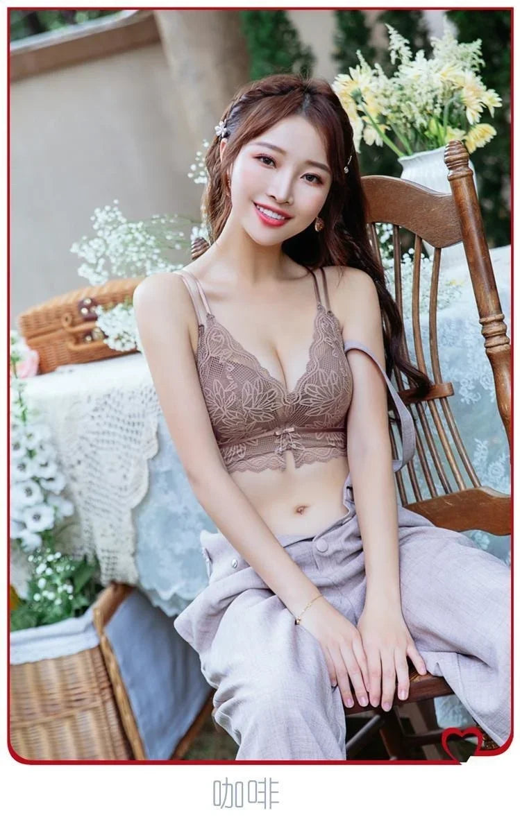 Women's Deep V Sexy Push Up Bra for Small Flat Chest | Ultra-Thick 3D Cup Lingerie with Gathered Back | Wire-Free Beaded Bra Set (32–38 / 70–85 AB)