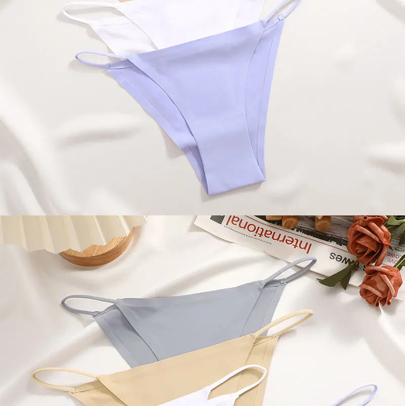 FINETOO 3Pcs Seamless Ice Silk Underwear New Color Sexy Thin Strap Briefs Girls Low Waist Breathable Panties No Trace Lingerie