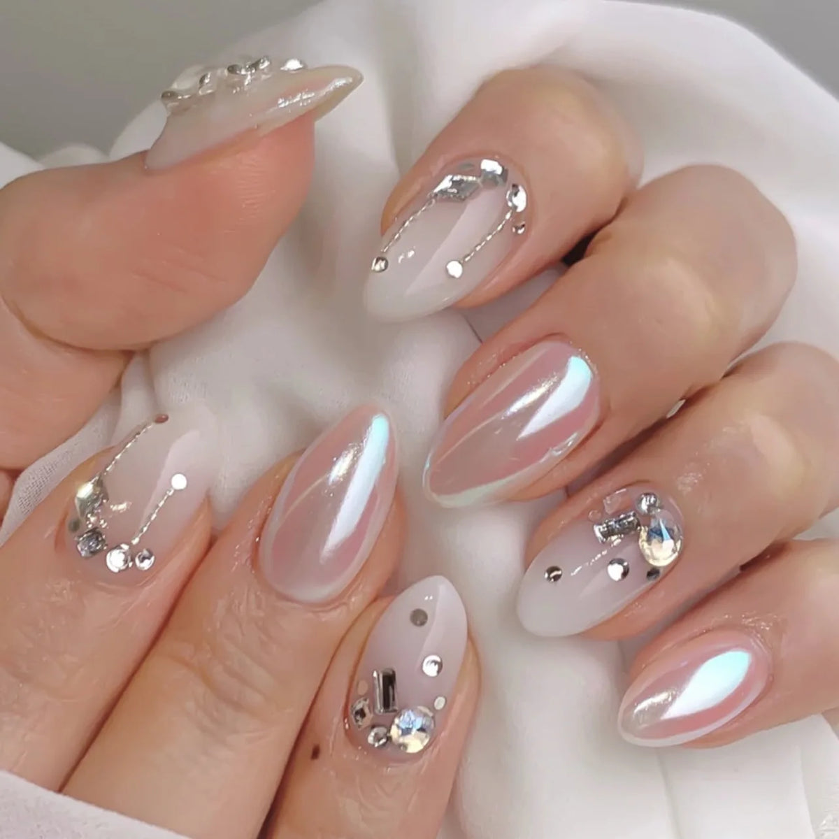 Almond Press-On Nails - French Tip & Gradient Designs, 24-Piece Set