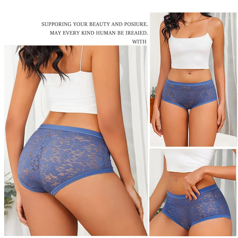 Hollow-Out Floral Lace Brief Panties – Sexy Low-Rise Underwear for Women (S–2XL, 6 Colors)