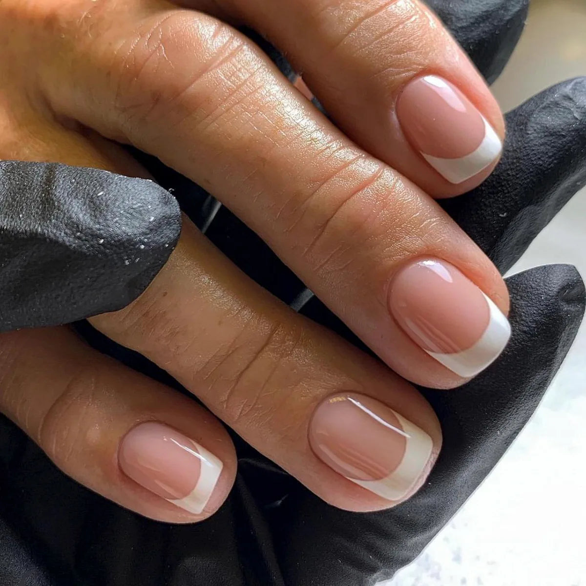 Nude Pink Short Square Press-On Nails - French & Gradient, 24 Pieces