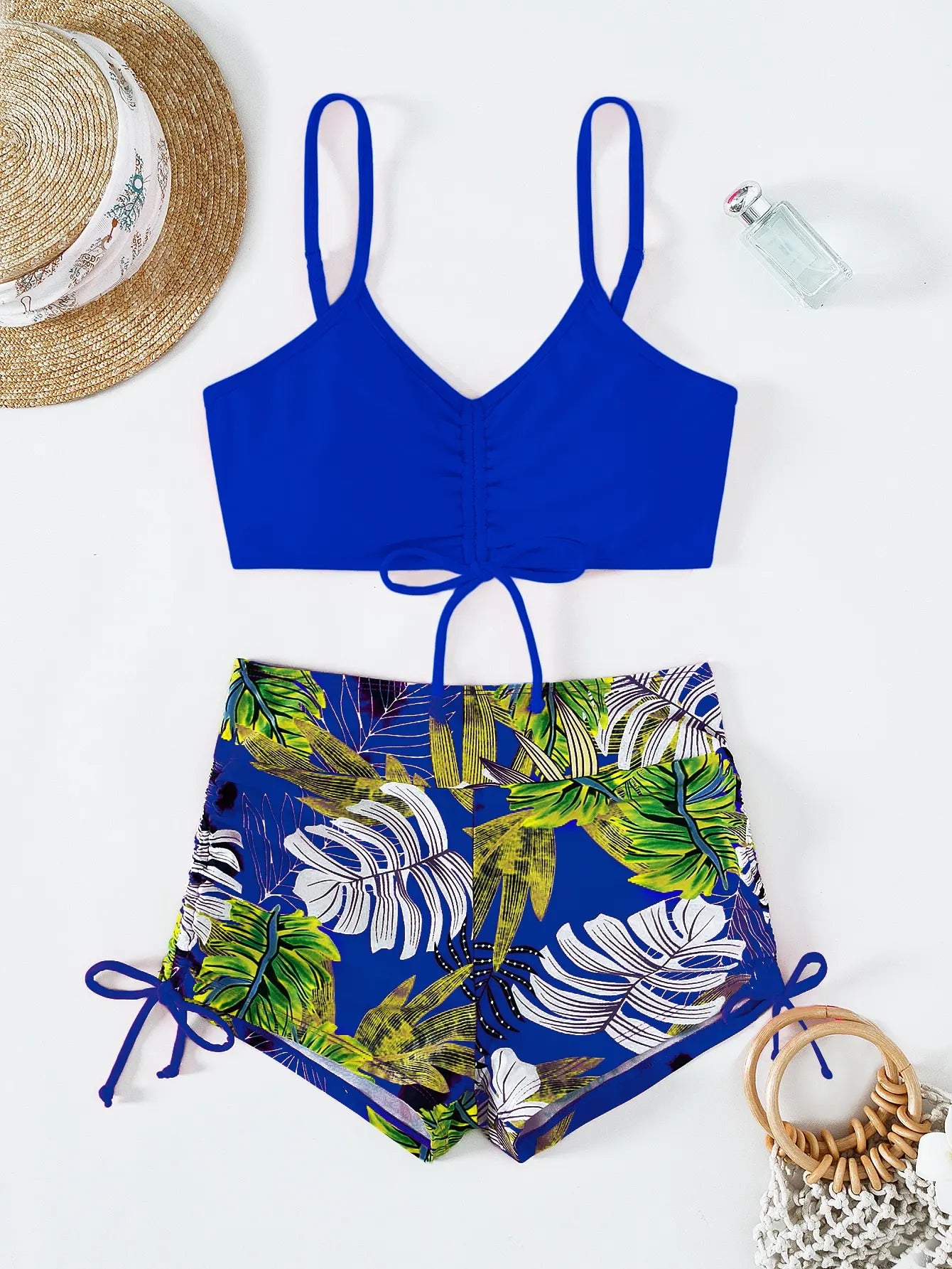 High Waist Shorts Bikini Set — Drawstring Top & Swim Shorts | Women's Swimwear