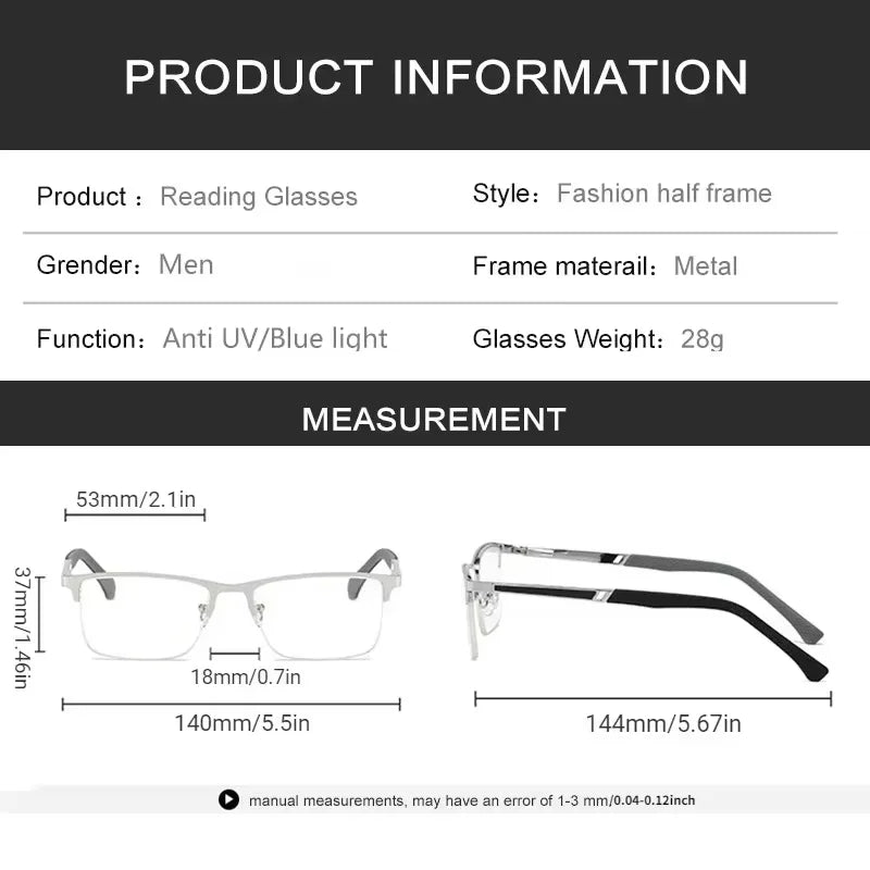 Half-Frame Reading Glasses | Alloy Frame, +1.00 to +4.00