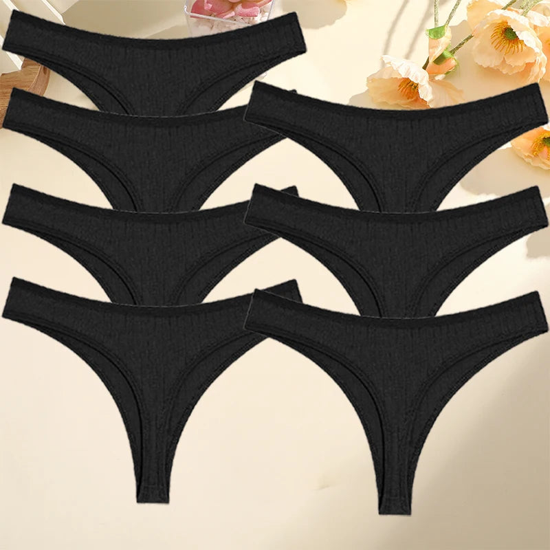 FINETOO 7PCS/Set G-string Cotton Women Lingerie Panties Thong Female Underwear Sexy Pantys Underpant Girl Intimates Thongs S-XL