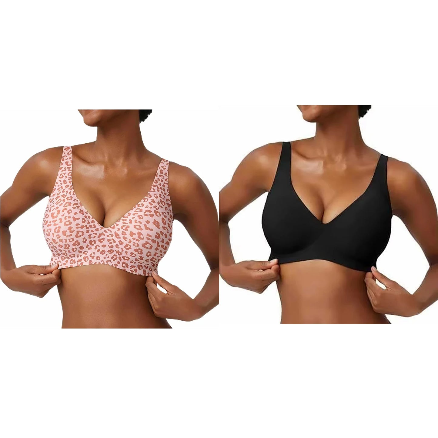 Women's Seamless Leopard Print Bra – Wire-Free Full Cup Push-Up | Breathable Everyday Bra
