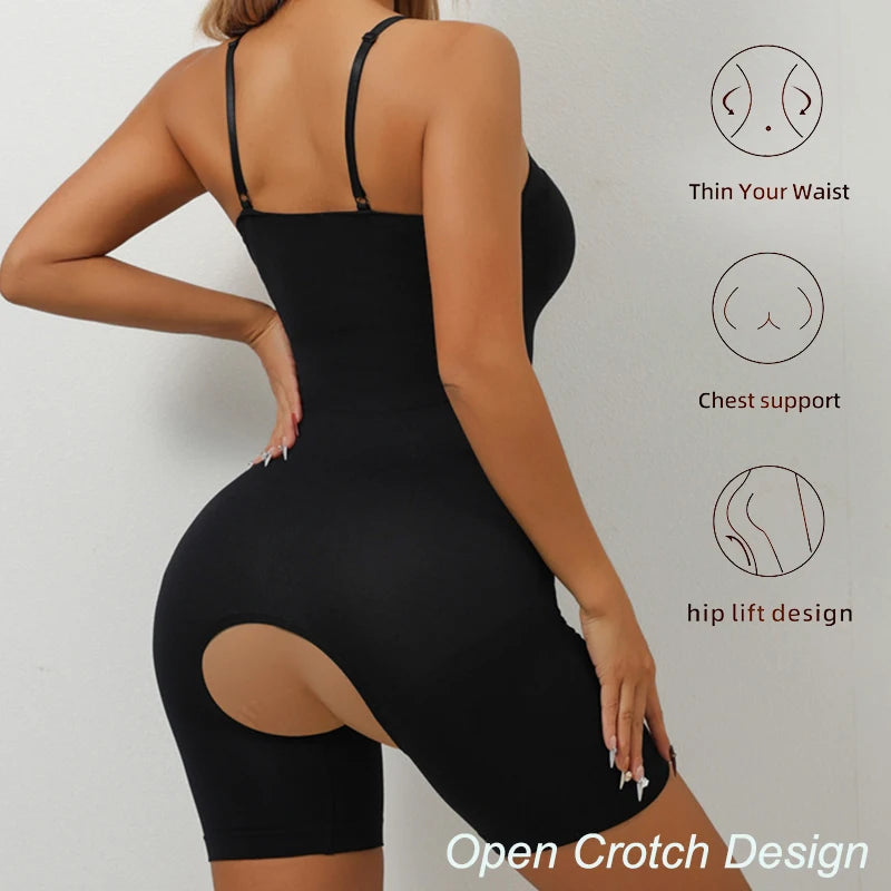 Seamless Full Body Shaper — Tummy Control Open-Crotch Bodysuit