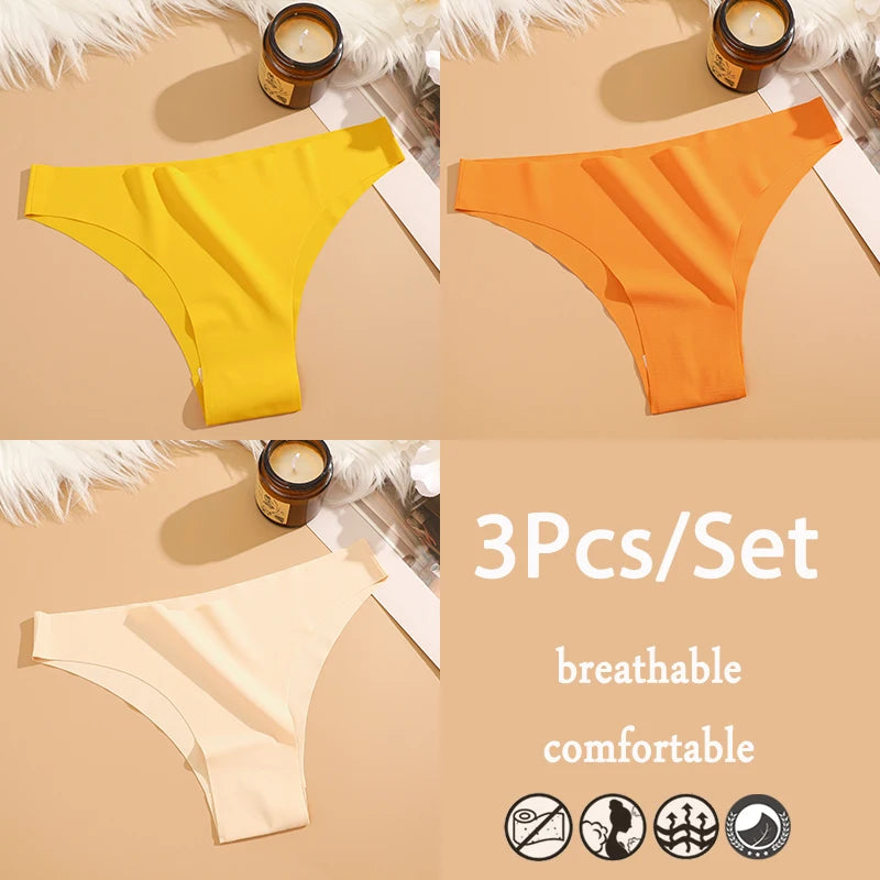 FINETOO 3Pcs/Set Ice Silk Seamless Underwear Low Waisted Brazilian Pants Breathable High Elasticity Lingerie Intimates Panties
