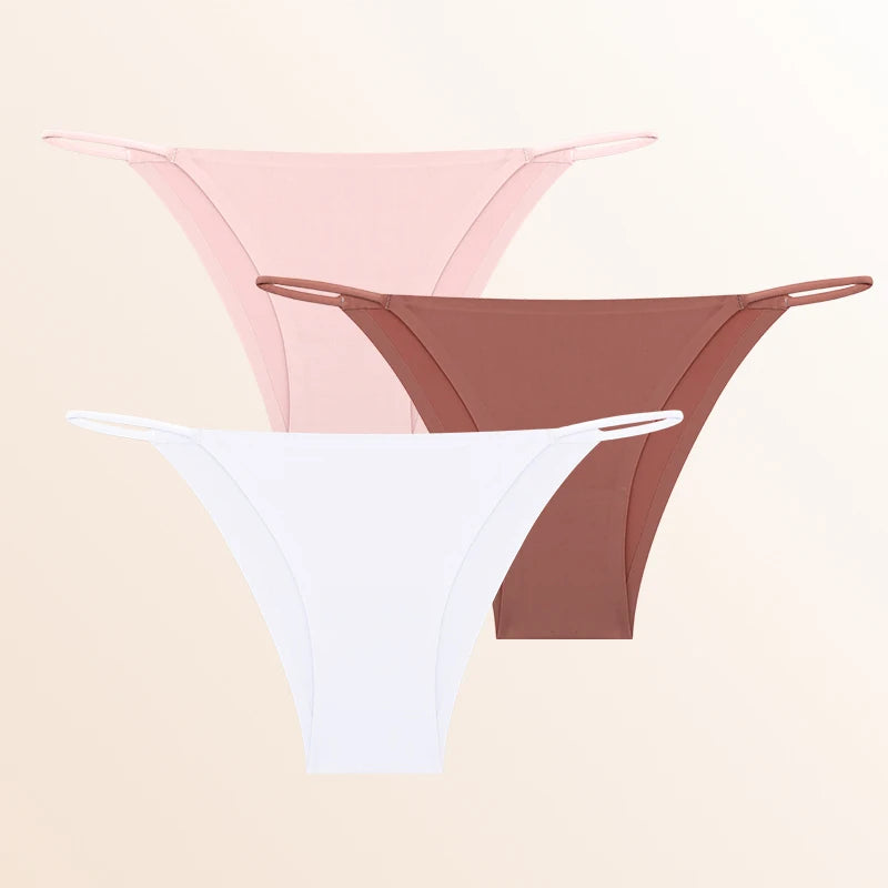 FINETOO 3Pcs Seamless Ice Silk Underwear New Color Sexy Thin Strap Briefs Girls Low Waist Breathable Panties No Trace Lingerie