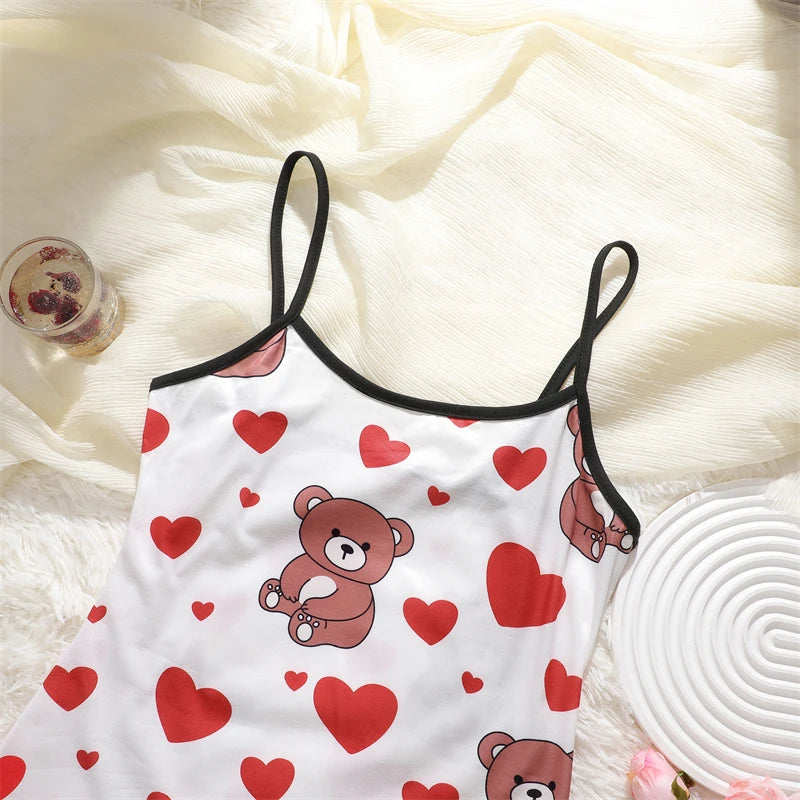 Butterfly Print Satin Sleep Dress — Spaghetti Strap Mini Nightgown