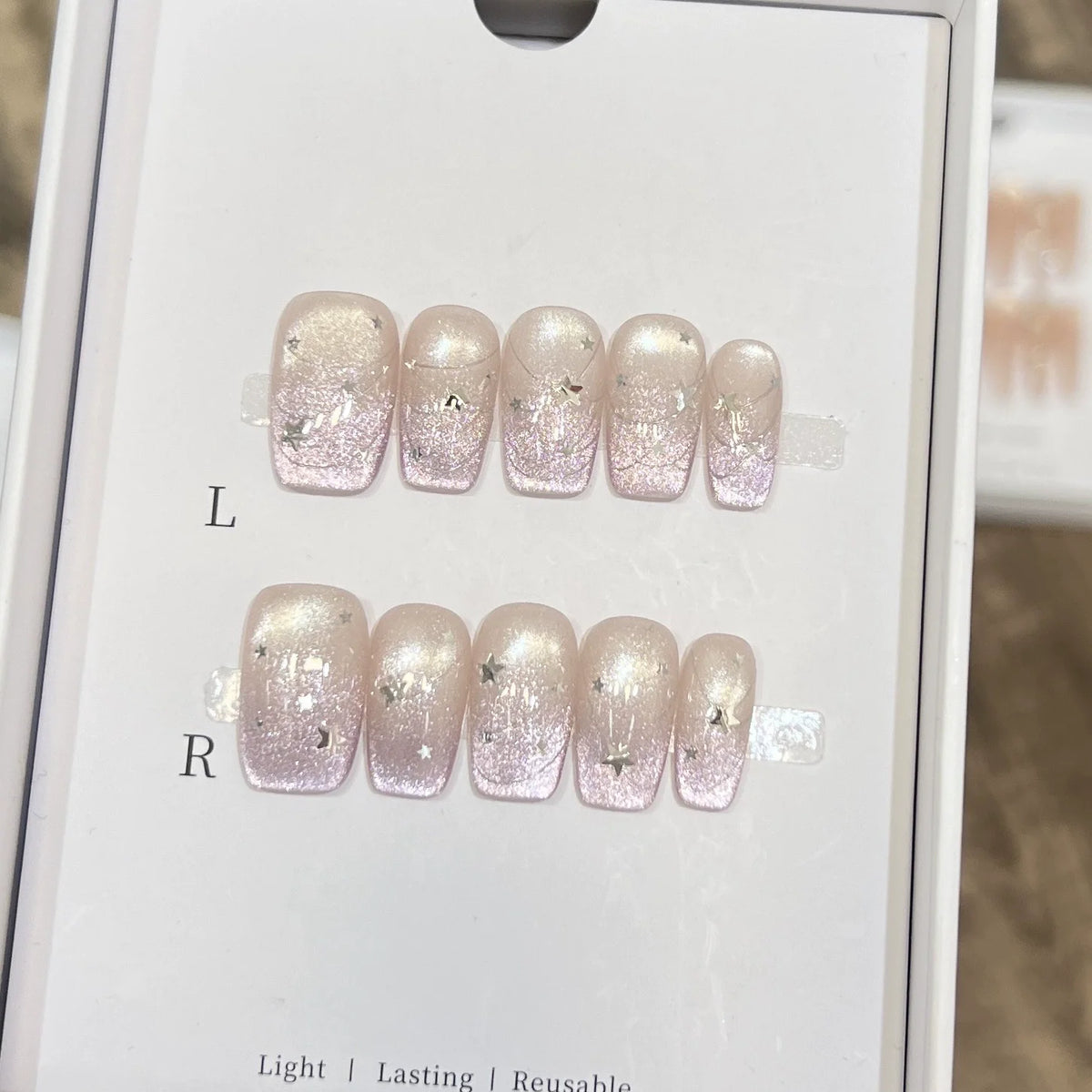 Pink Cat-Eye Press-On Nails – Medium Ballerina Bow Designs, 10 Pieces