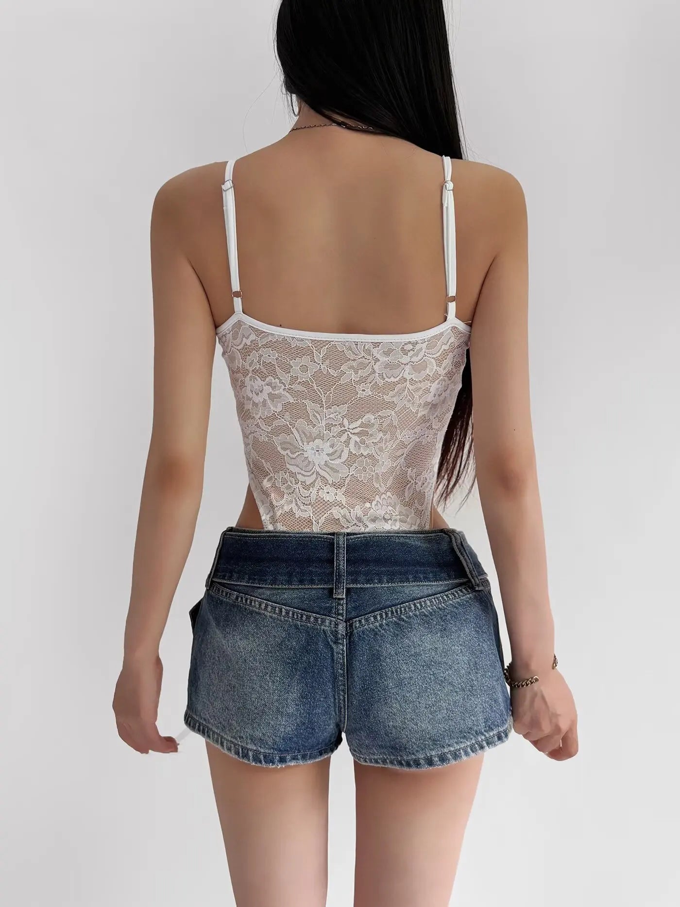 See-Through Lace Bodysuit — High-Cut Thong Spaghetti Strap | Women's Lingerie