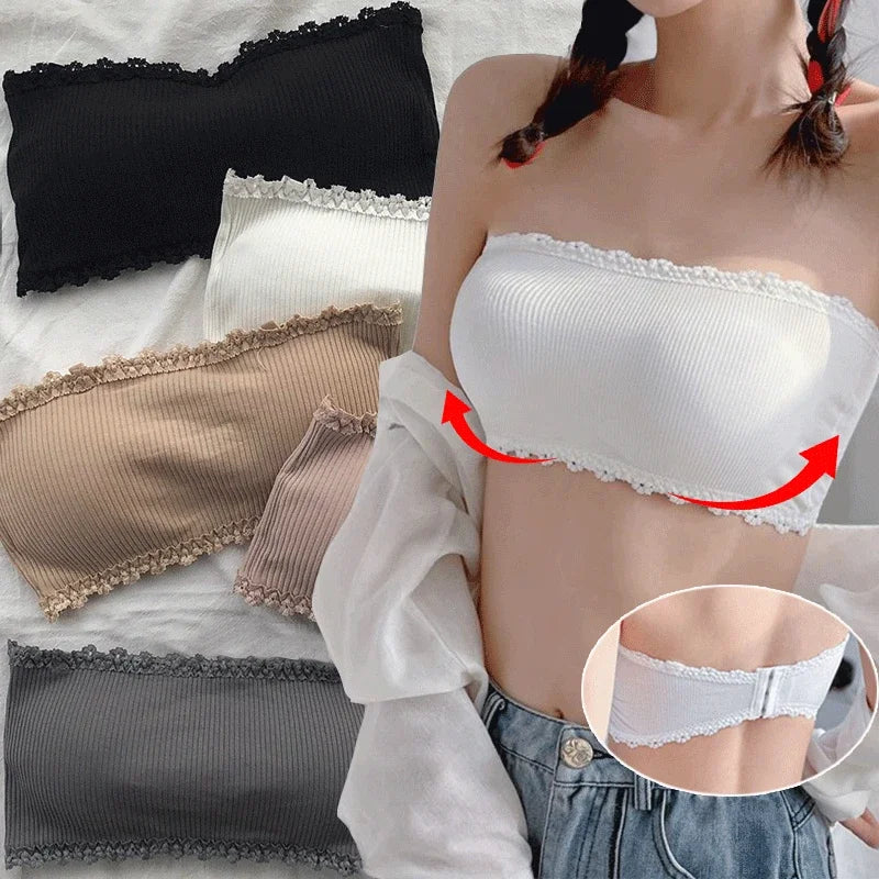 حمالة صدر نسائية بدون حمالات وبظهر دانتيل – ملابس داخلية ملفوفة حول الصدر، غير ملحومة وجيدة التهوية