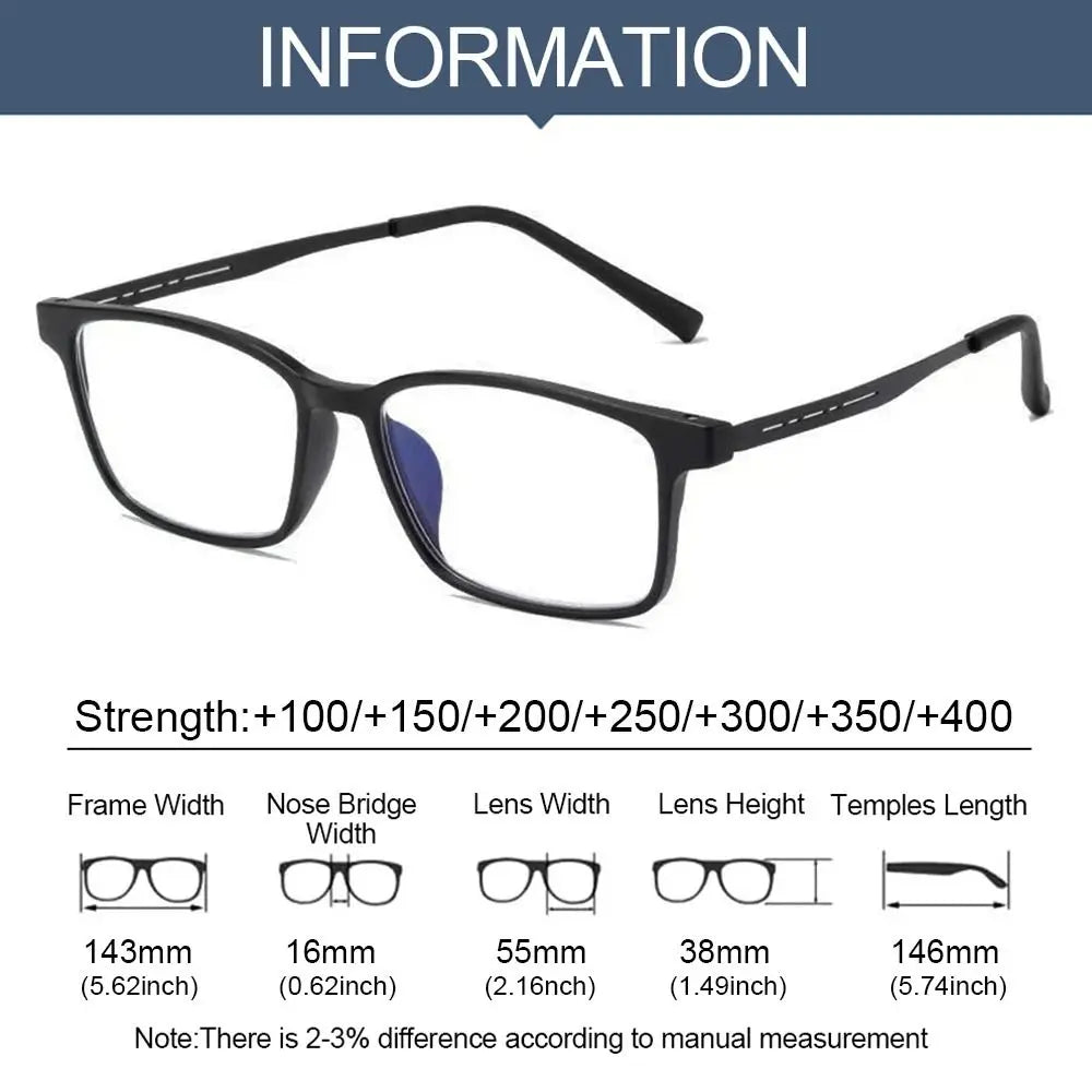 Rectangle Reading Glasses | Black & Matte Black, +1.00 to +4.00