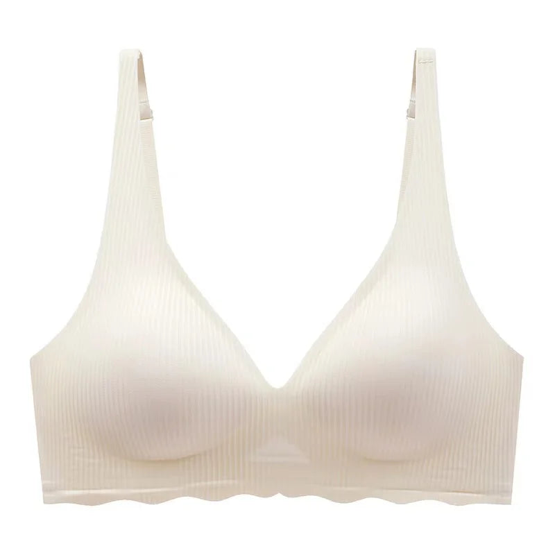 Women's Seamless Striped Push-Up Bra – Wire-Free Hollow Design | 3/4 Cup Gathered Bra