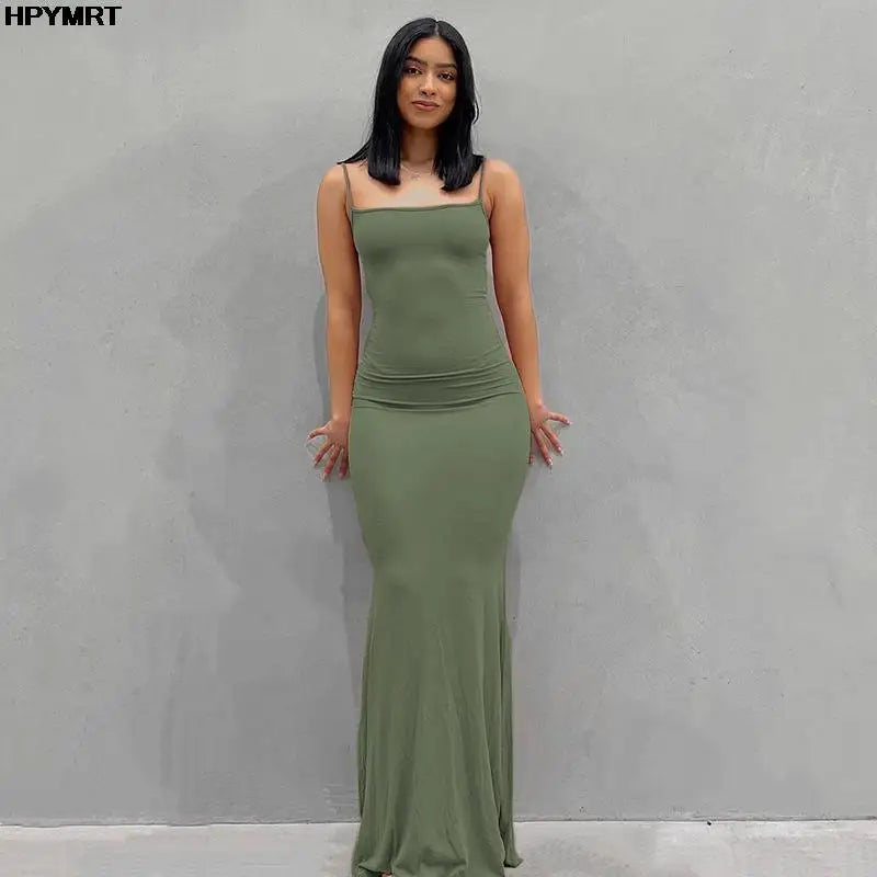 Satin Slip Maxi Dress – Sleeveless Backless Bodycon