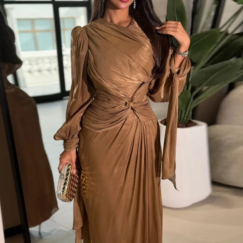 Ramadan Arabic Muslim Modest Satin Abaya for Women Elegant Eid Dubai Fit-and-flare Dress Islam Holiday Outfit Turkey Kaftan Robe