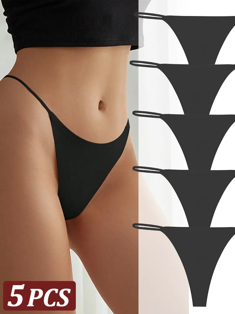 5-Pack Seamless Thong Underwear – Low-Rise Ice Silk G-String Panties for Women (XS–XL, 24 Color Sets)