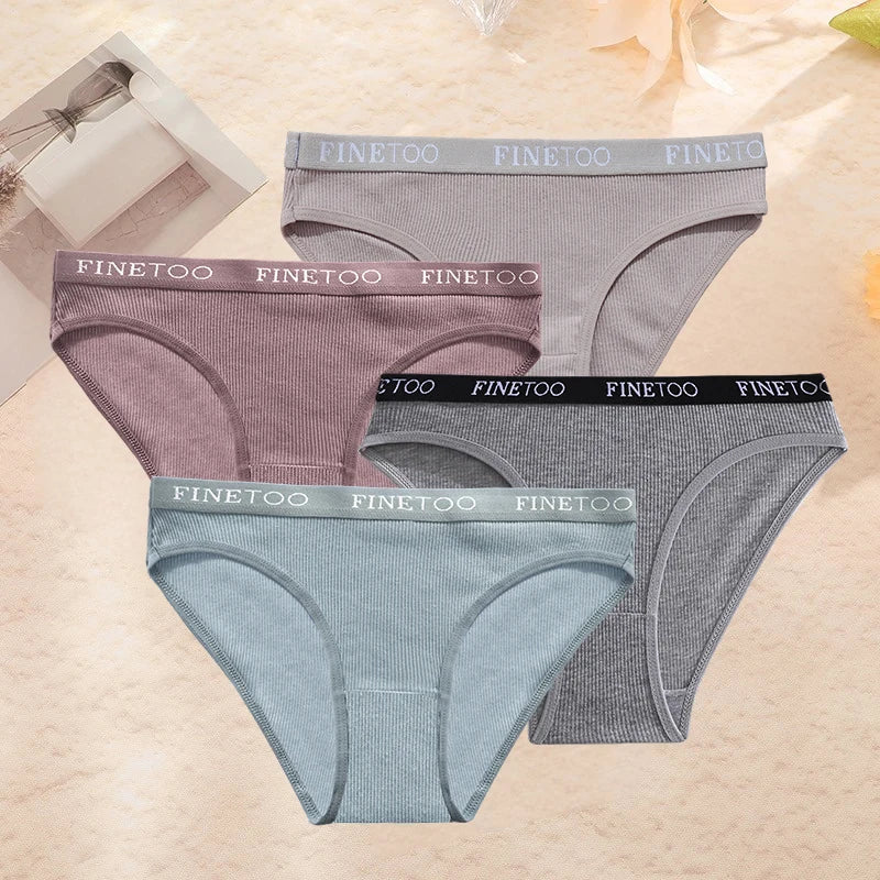 FINETOO 4PCS/Set Women's Cotton Panties Sexy Low Rise Briefs Letter Belt Underwear Female Underpants Intimates Lingerie M-2XL