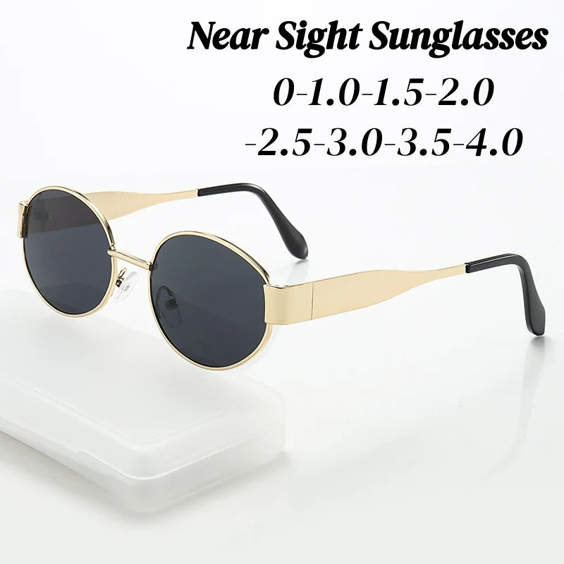 Retro Small Oval Metal Sunglasses | Gold & Black | Myopia Options