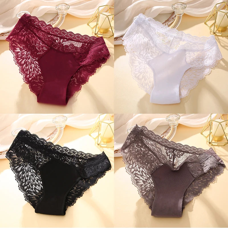 Women's Lace Back Briefs – 4-Piece Set | Sexy Hollow Out Cotton Underwear (S–XL)