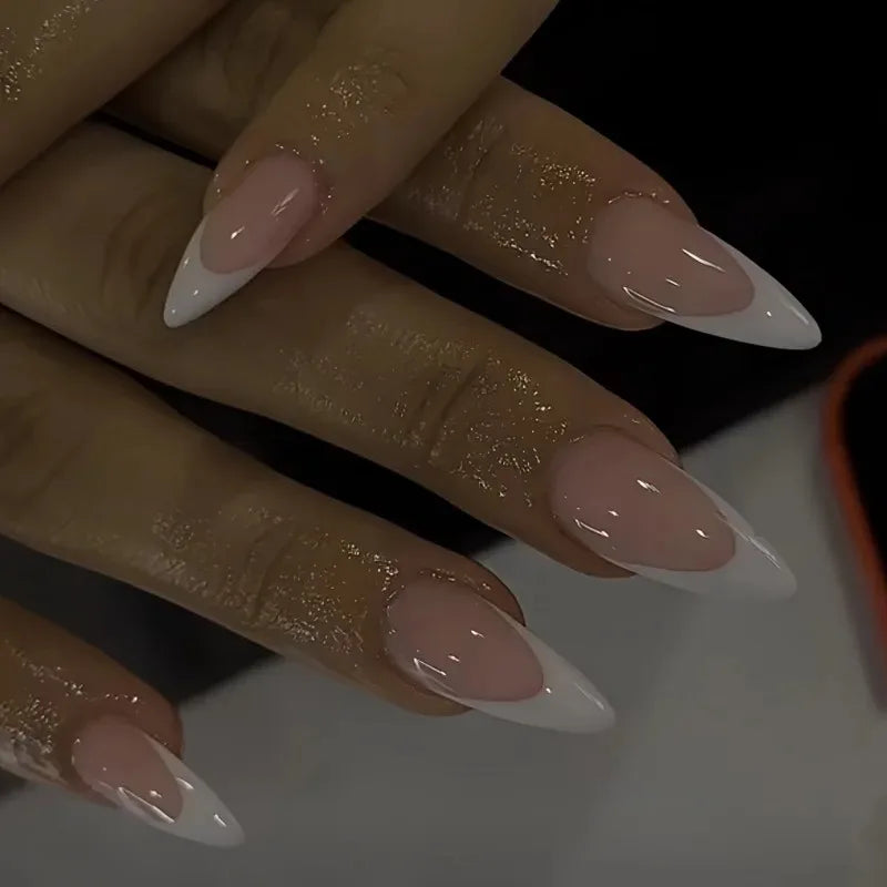 Almond Press-On Nails - French Tip & Gradient Designs, 24-Piece Set