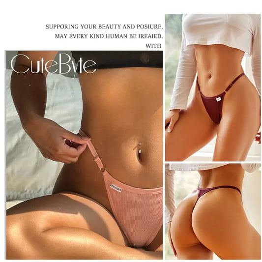 5-Pack Seamless Cotton G-String Panties – Adjustable Waist Low-Rise Underwear for Women (S–XL, 8 Color Sets)