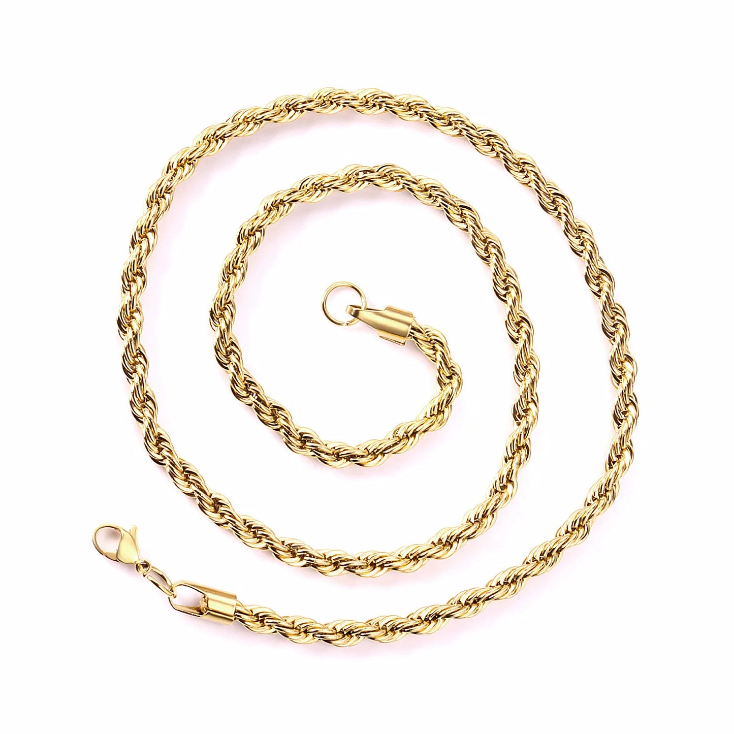 Twisted Rope Chain Necklace – 3mm Punk Stainless Steel Long Necklace for Men & Women