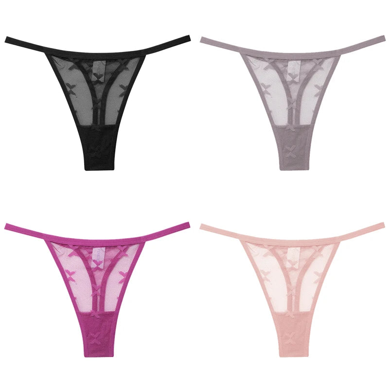 FINETOO 4Pcs/set Lace Thongs Sexy Low Waist Bikini Panties S-XL Lace G-string Underpants Comfortable T-Back Underwear Lingerie