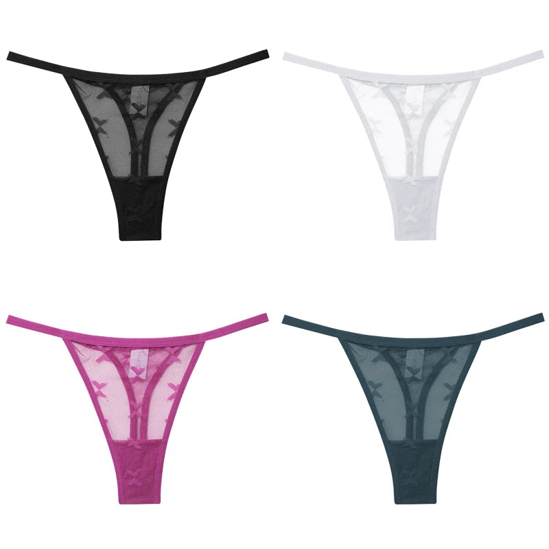 FINETOO 4Pcs/set Lace Thongs Sexy Low Waist Bikini Panties S-XL Lace G-string Underpants Comfortable T-Back Underwear Lingerie
