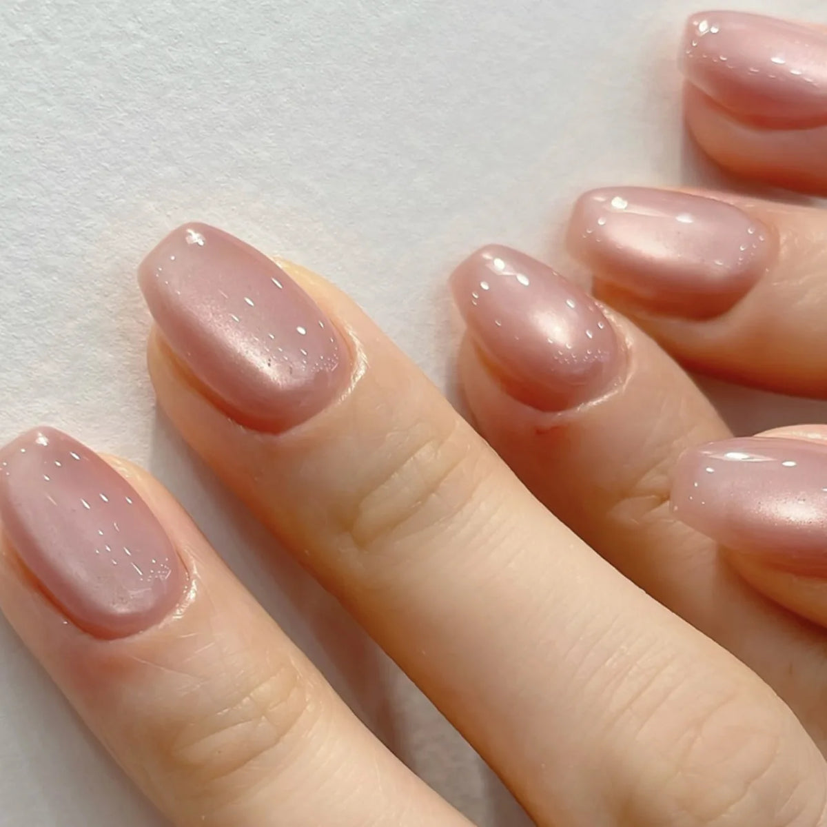 Short Square Cat Eye Press-On Nails with Glue - 24-Piece Set