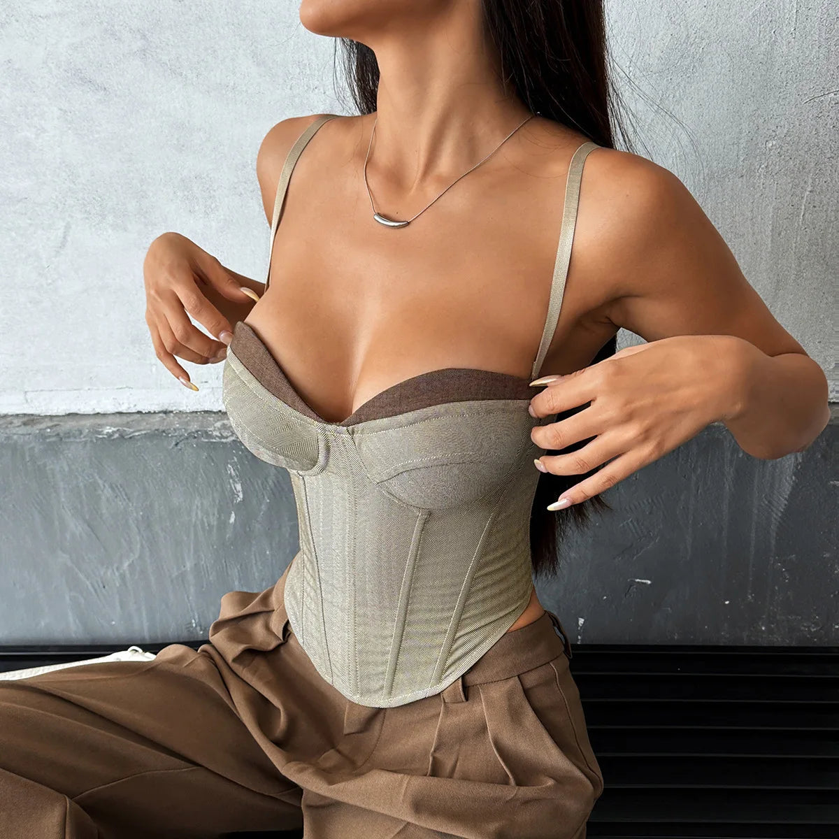 Fishbone Corset Bustier Top — Patchwork Velvet Slim Fit | Women's Club Tops