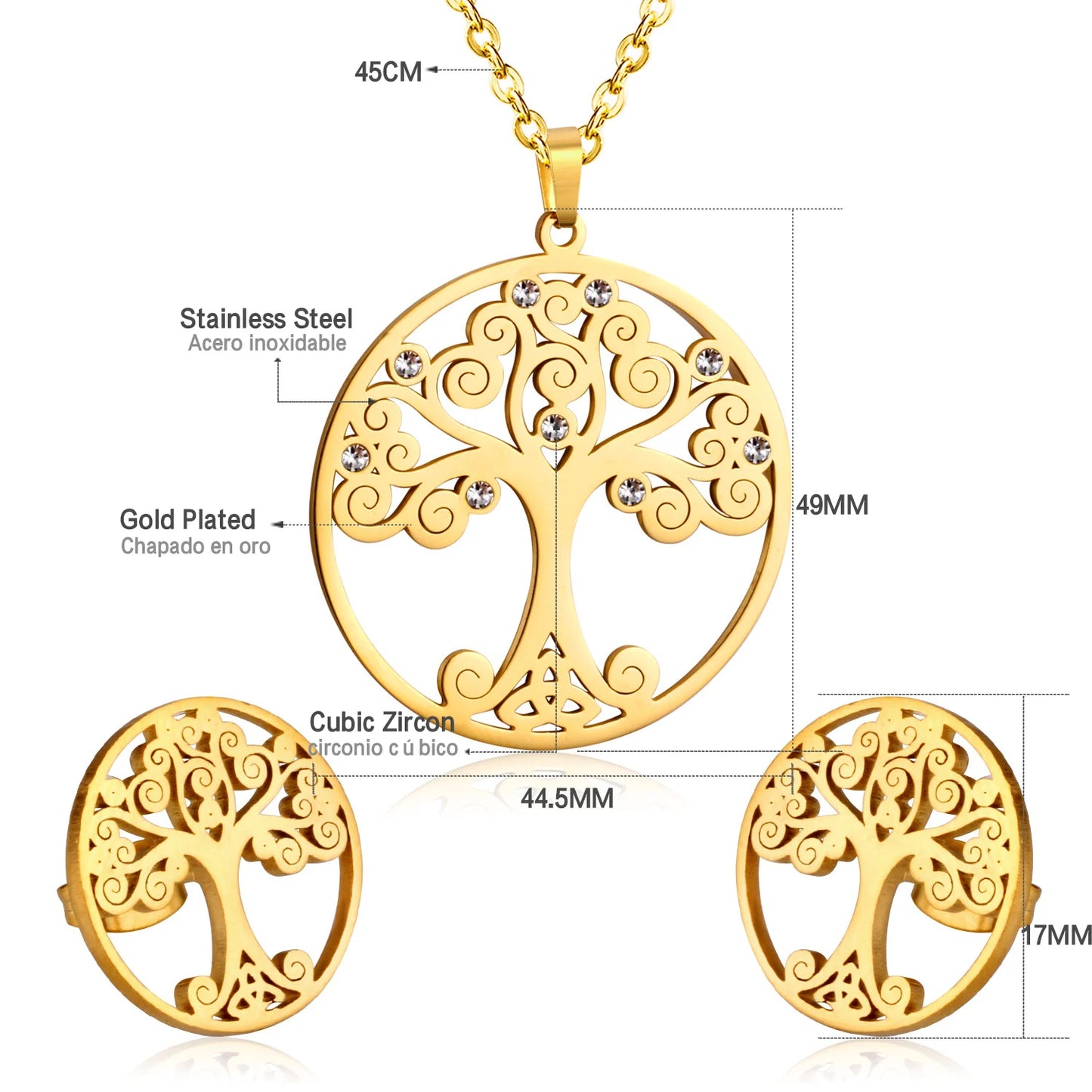 Tree of Life Jewelry Set – Stainless Steel Necklace & Earrings for Women