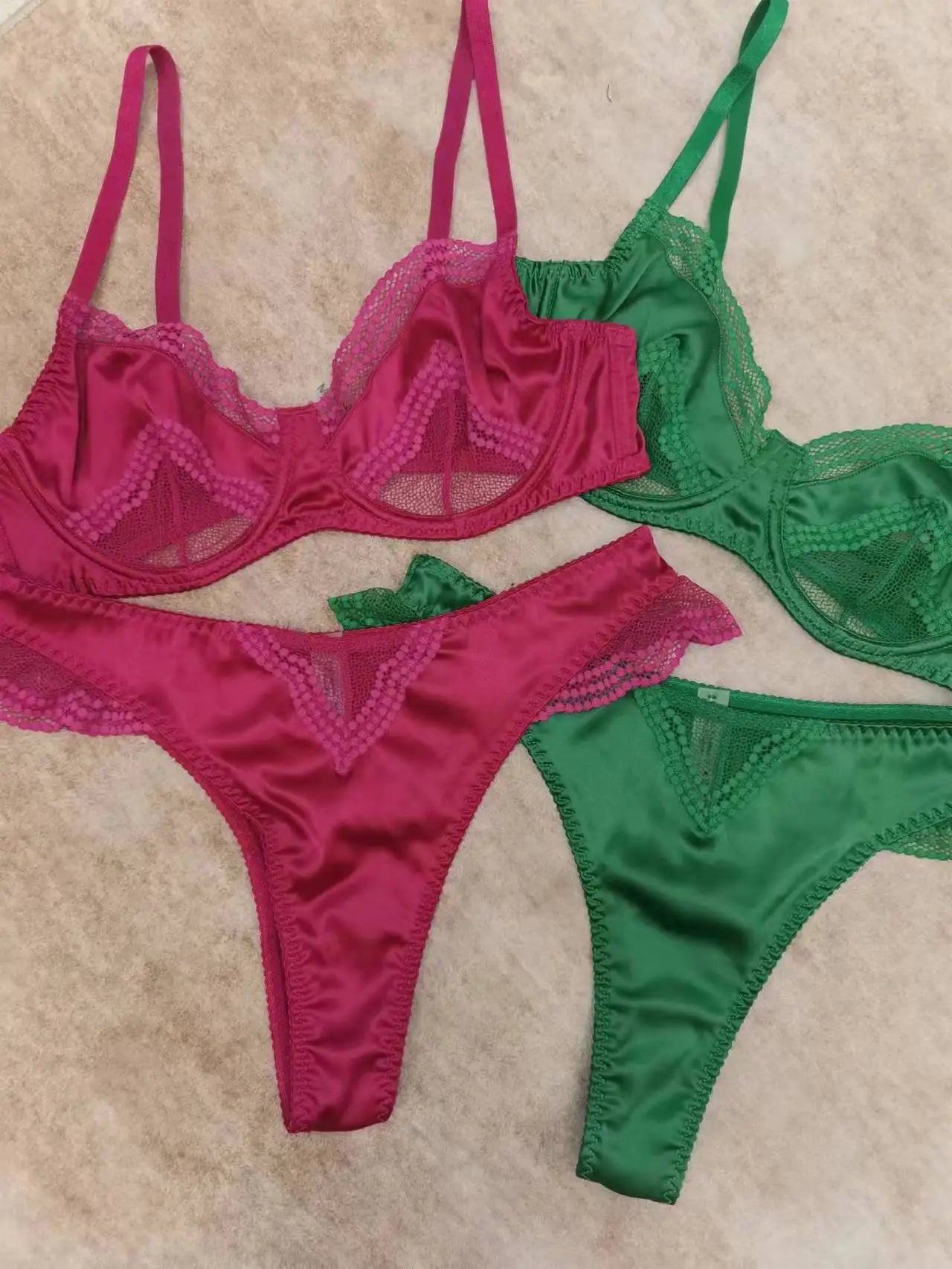 French Ice Silk Lace Push-Up Bra Set – Ultra-Thin, Breathable, ¾ Cup | Women's Lingerie