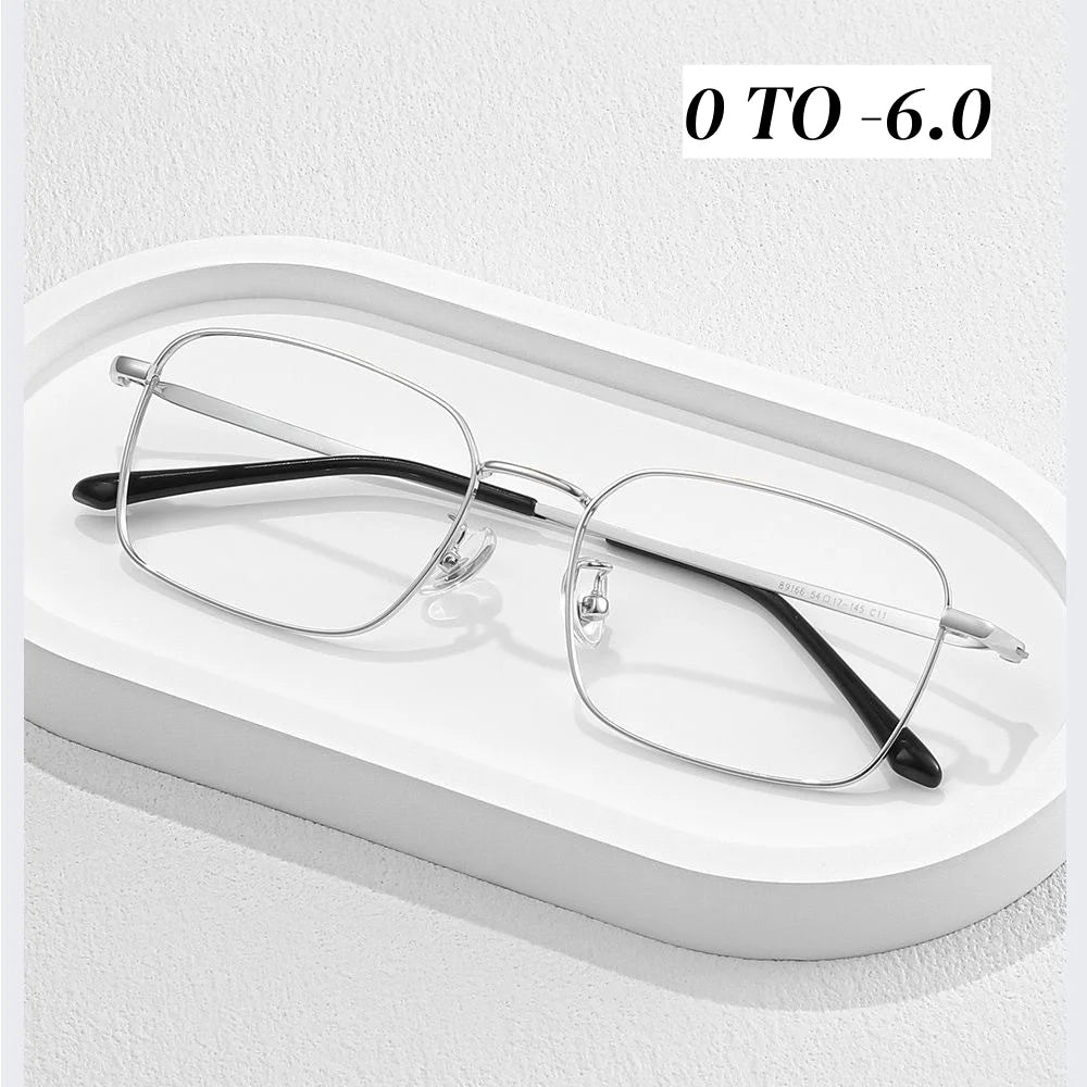 Square Metal Myopia Glasses | -0.50 to -6.00 Lens Options