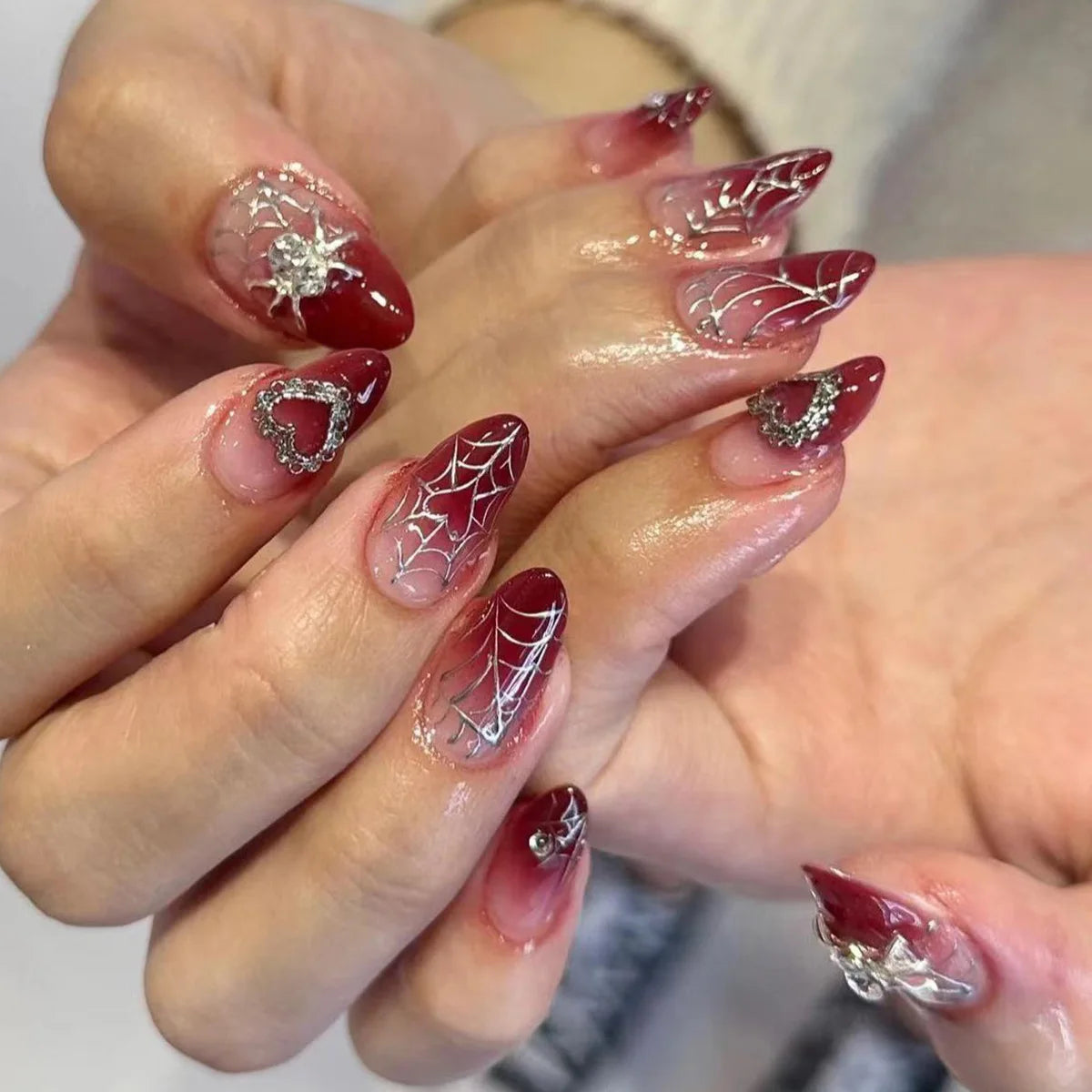 Halloween Blood-Pattern Press-On Nails – Long French Designs, 24 Pieces