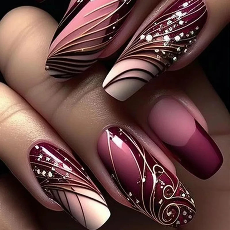 Short Ballerina Press-On Nails – Ombre Gradient Designs, 24 Pieces