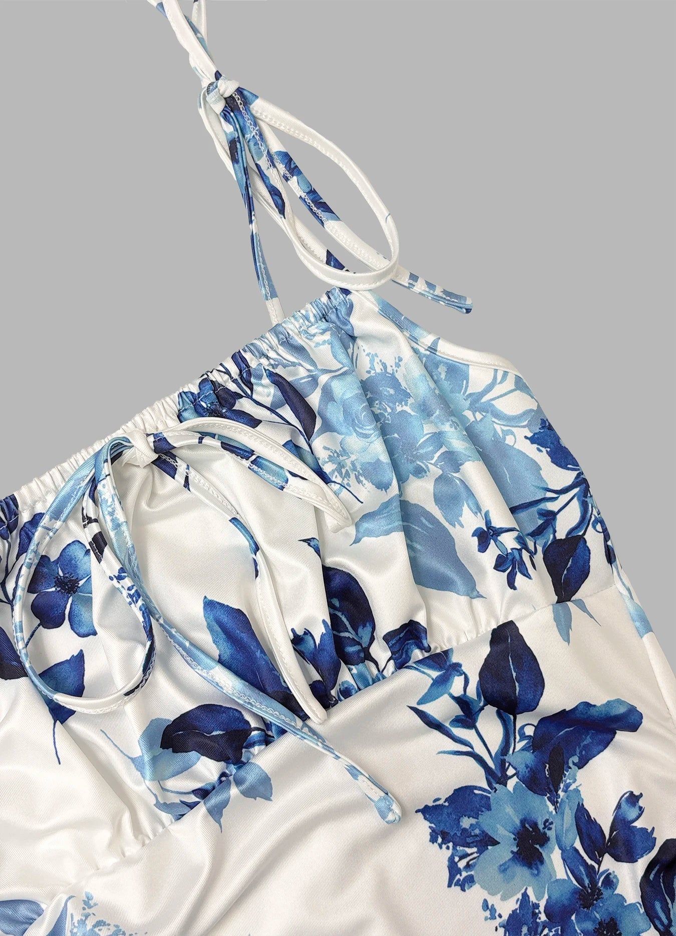 Drawstring Printed Bodycon Split Cami Dress Sexy Slim-fit Essential for Daily & Dates