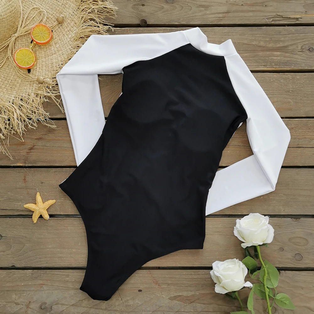 Color Block Surfing One-Piece Swimsuit — Long Sleeve Zipper | Women's Sport Swimwear