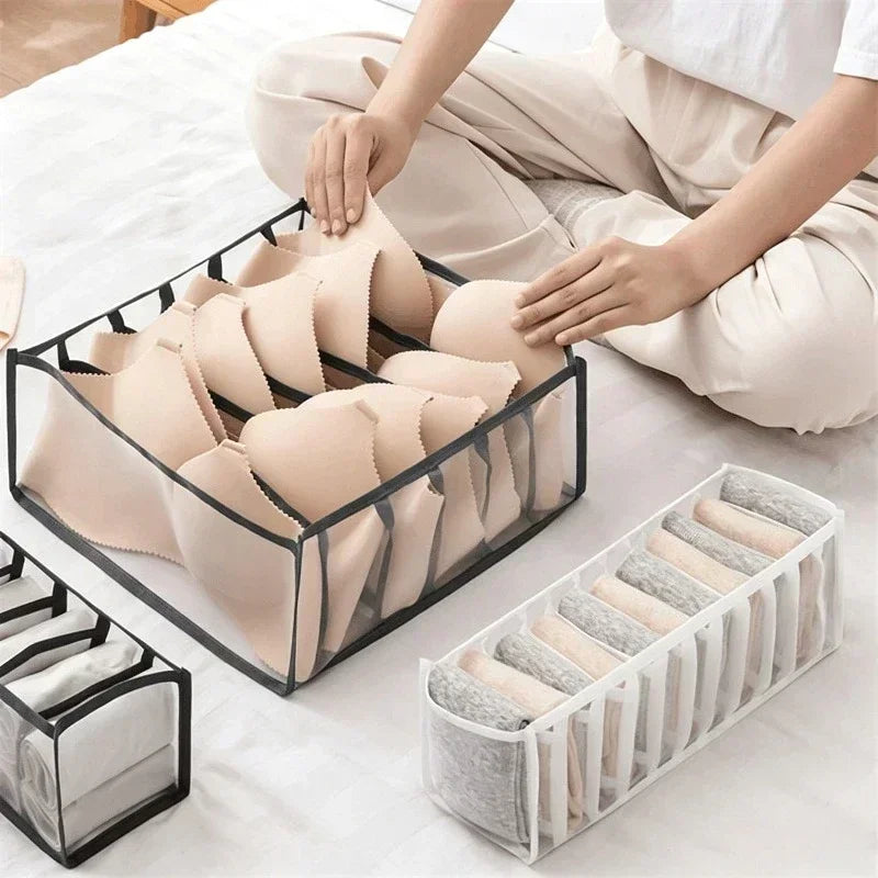 Clothes Organizer for Socks Home Separated Underwear Storage Box Bra Organizing Breathable Mesh Bag Foldable Laundry Basket