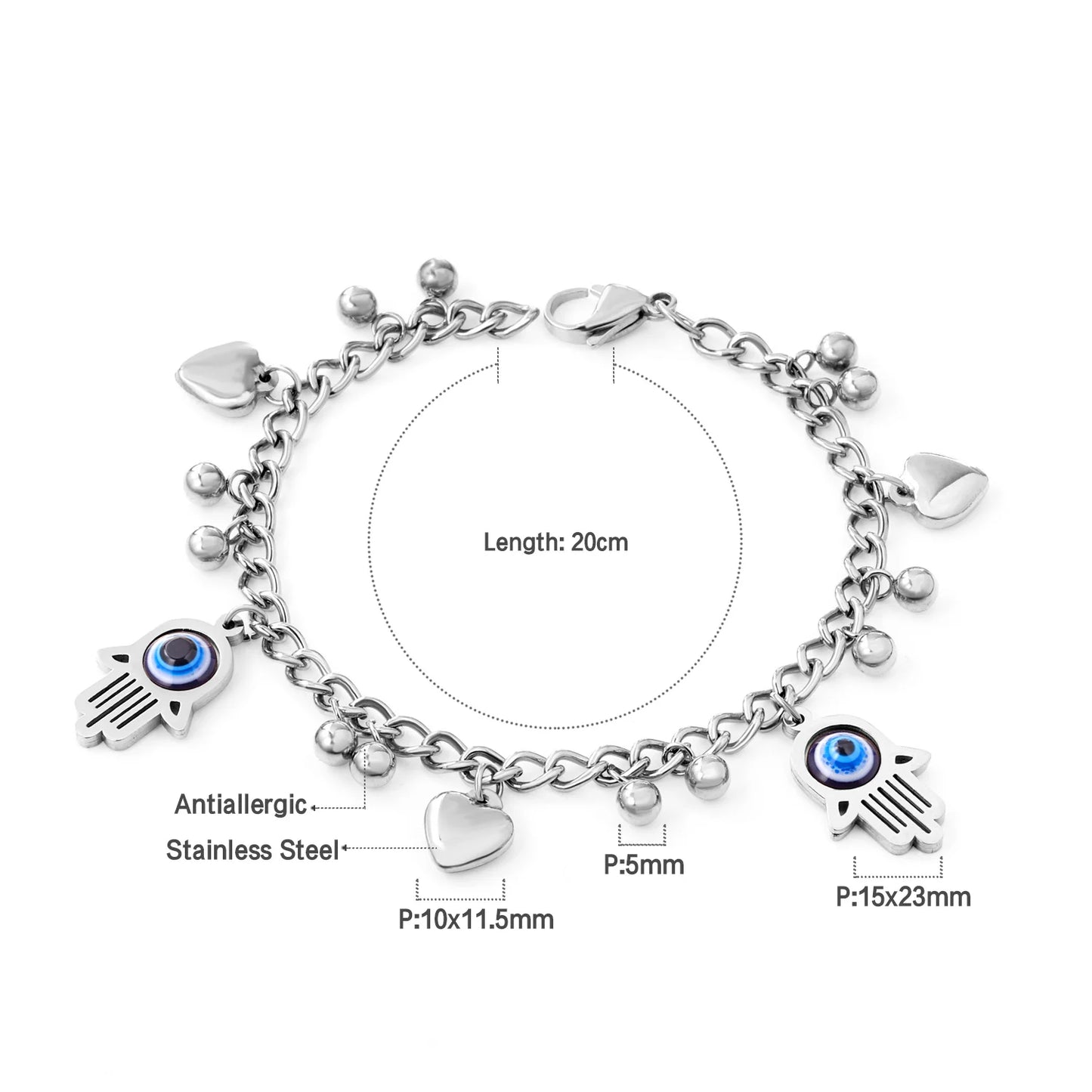 Evil Eye Bracelet – 18K Gold-Plated Stainless Steel Boho Charm Bracelet for Women