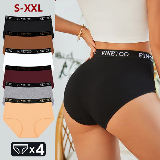 4-Pack High Waist Cotton Briefs — Logo Waistband Seamless Panties S–XXL