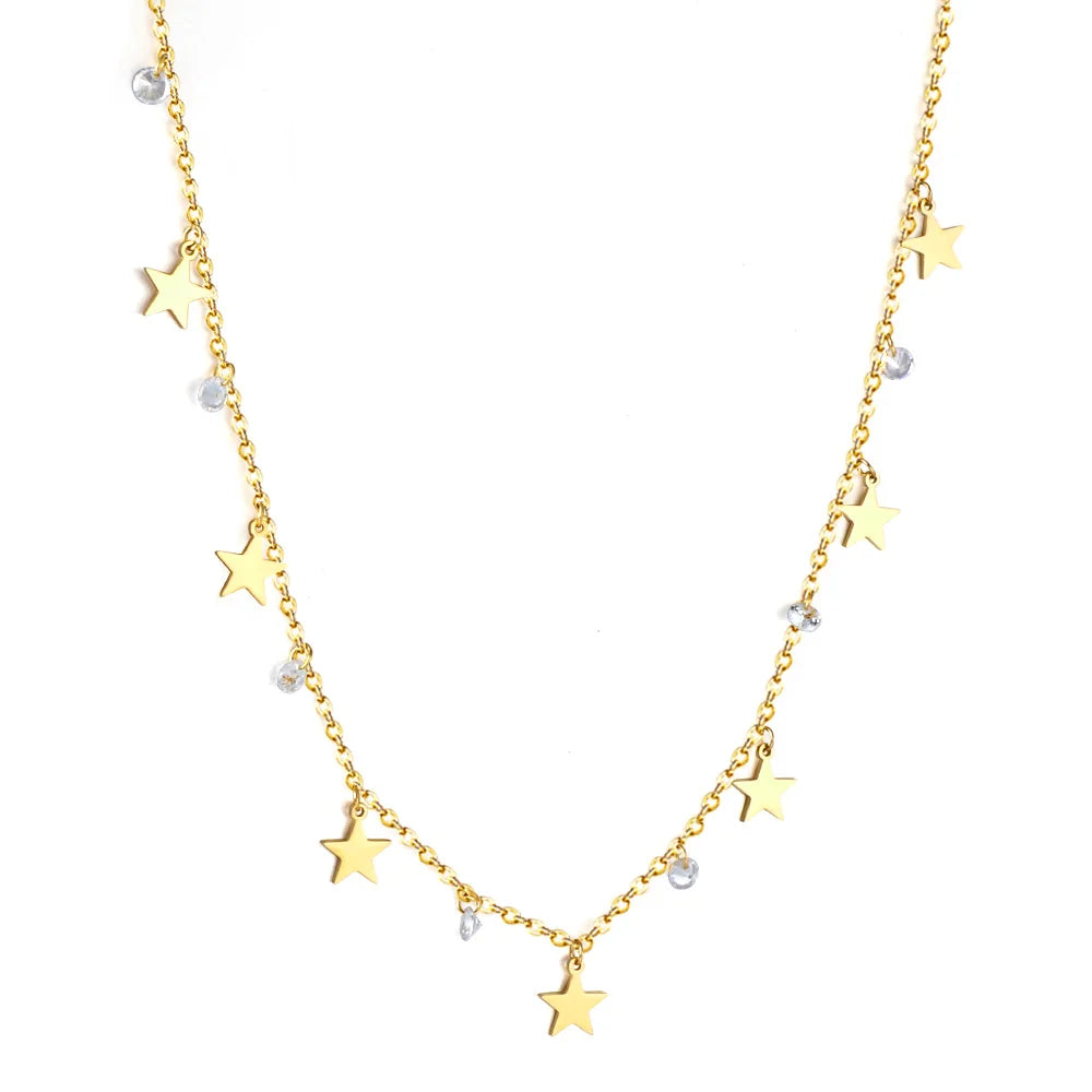 Colorful Rhinestone Chain Necklace – Multicolor Zirconia 18K Gold-Plated Stainless Steel Sweater Necklace for Women