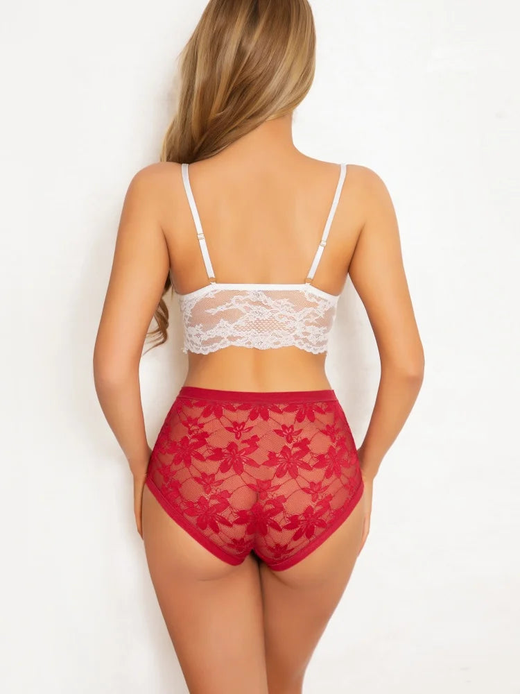 High-Waist Floral Lace Hollow Brief Panties – Breathable Sexy Underwear for Women (S–2XL, 9 Colors)