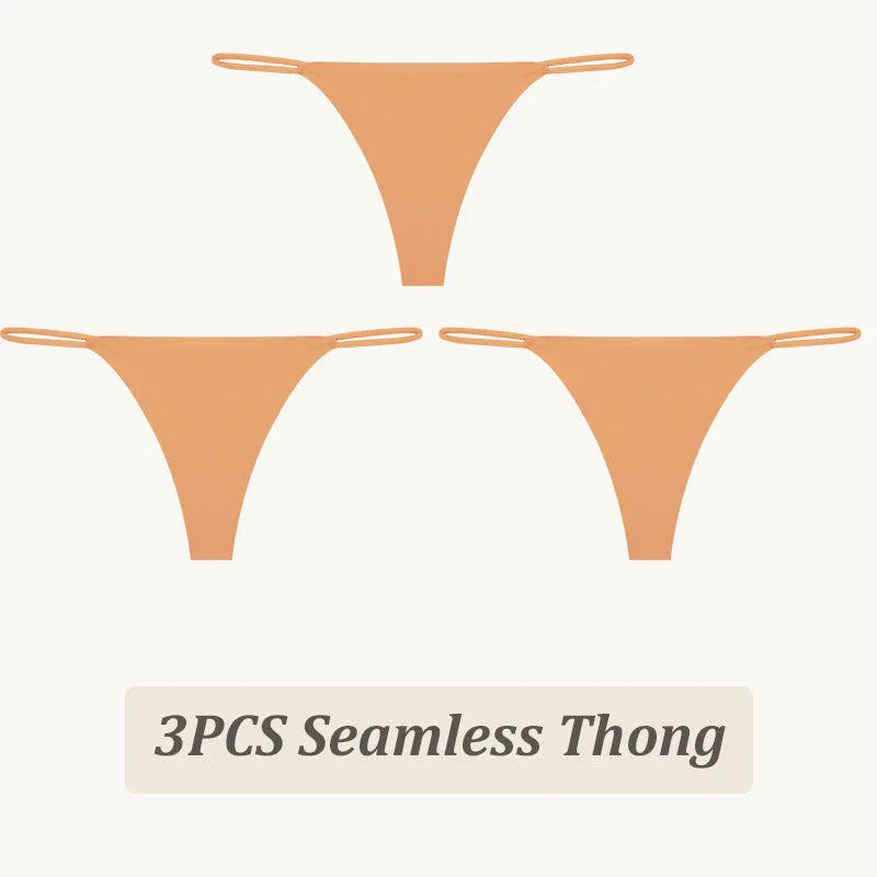 3-Pack Seamless Ice Silk Thong Panties – Low-Rise Flexible Underwear for Women (XS–XL, 25 Color Sets)
